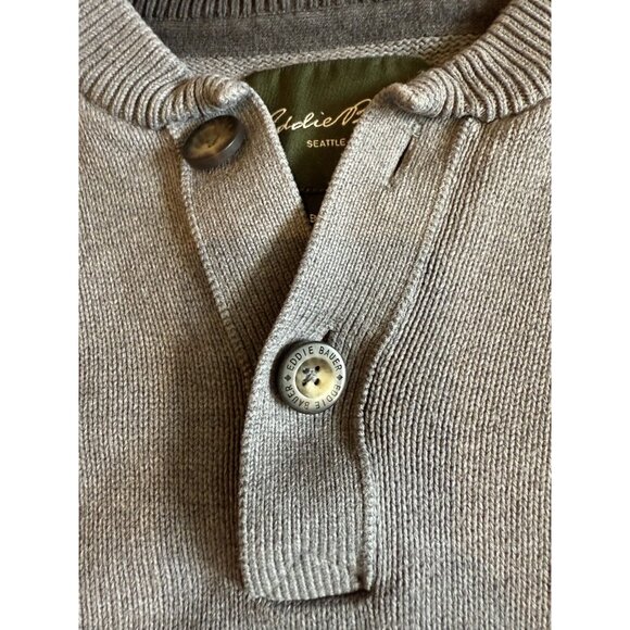 Eddie Bauer Sweater Size M Henley Collar Preppy Cozy Heavy Gray - Picture 2 of 8
